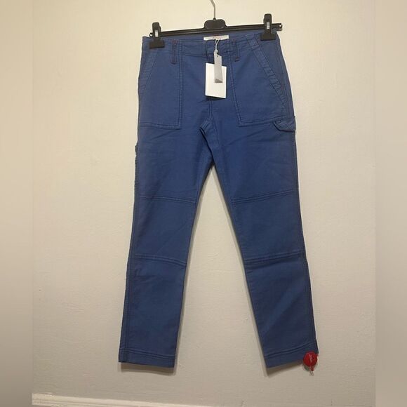 Anthropologie: Joie Madelia Slim Straight Linen blend blue cargo Pants size XS - Picture 2 of 9